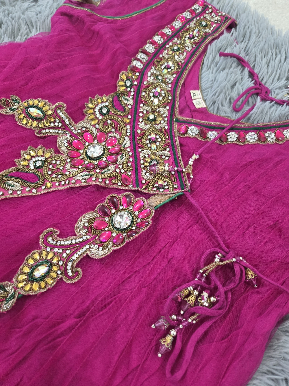 Magenta Embellished Anarkali TOP ONLY - Picture 3 of 3